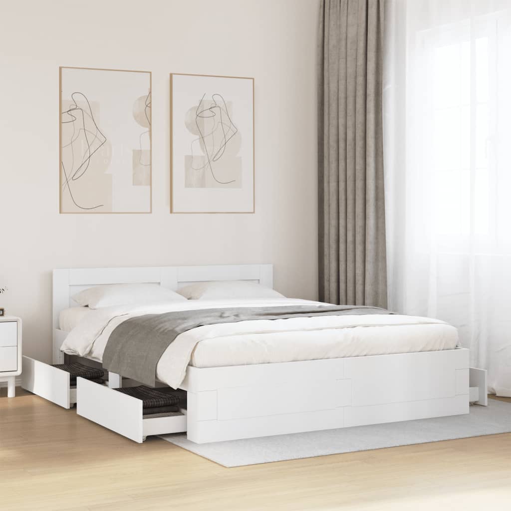 Bedframe met hoofdeinde bewerkt hout wit 150x200 cm is nu te koop bij PeponiXL, paradijselijk wonen!