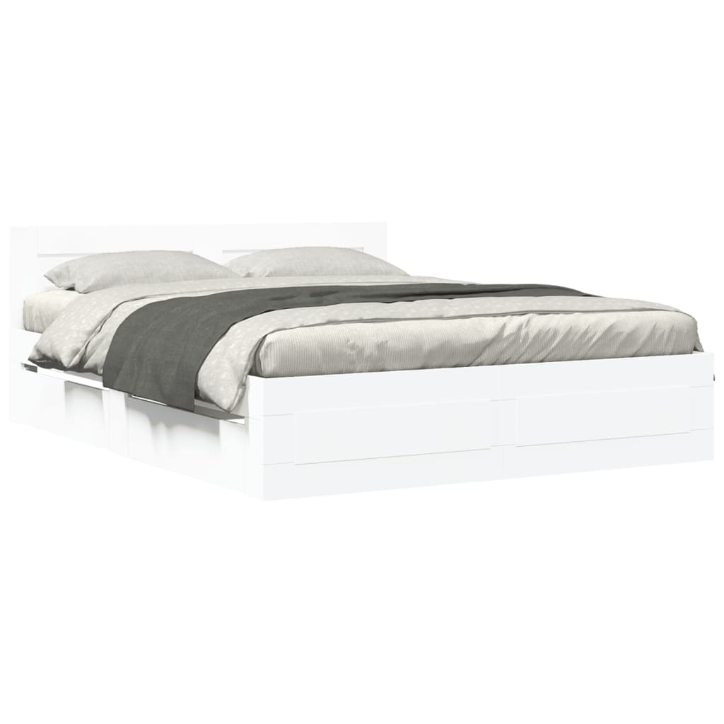 Bedframe met hoofdeinde bewerkt hout wit 150x200 cm is nu te koop bij PeponiXL, paradijselijk wonen!
