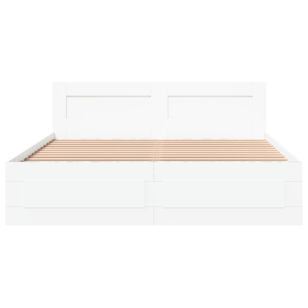 Bedframe met hoofdeinde bewerkt hout wit 150x200 cm is nu te koop bij PeponiXL, paradijselijk wonen!