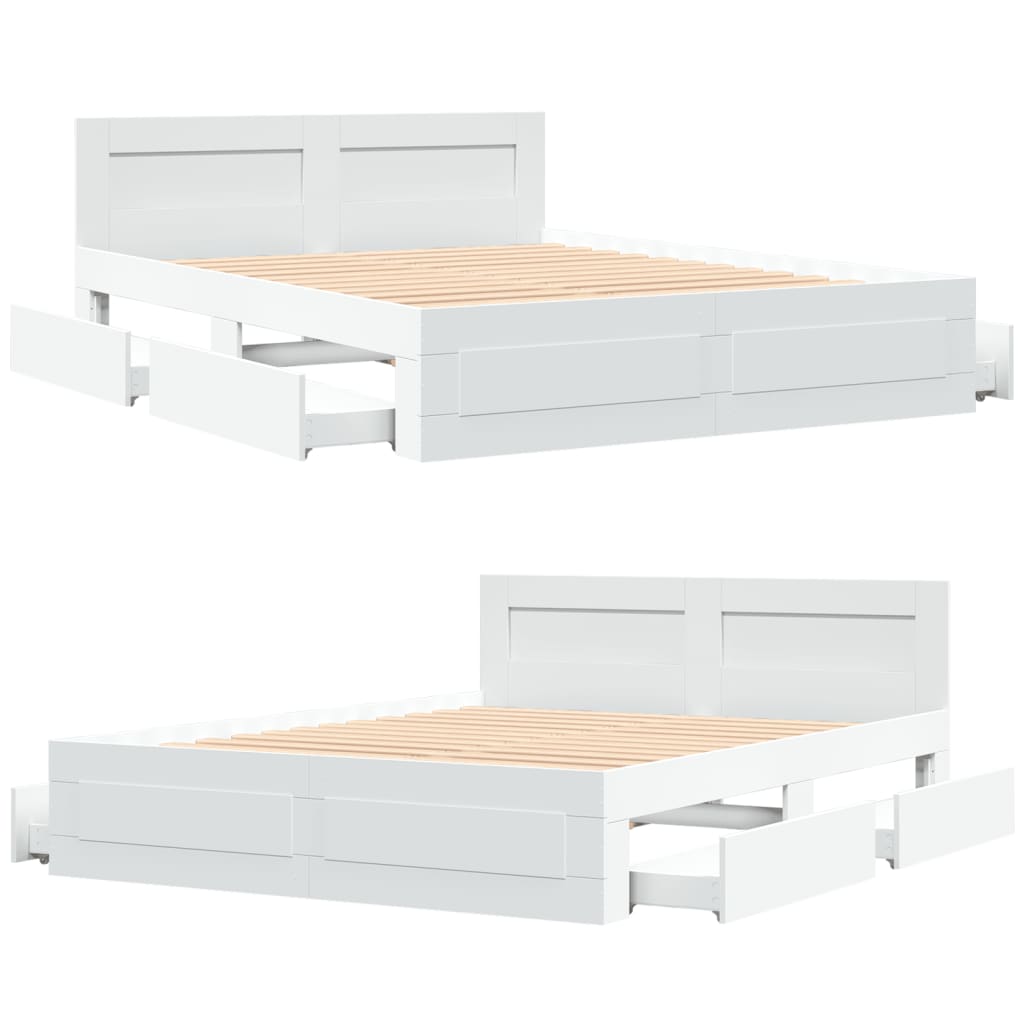 Bedframe met hoofdeinde bewerkt hout wit 150x200 cm is nu te koop bij PeponiXL, paradijselijk wonen!