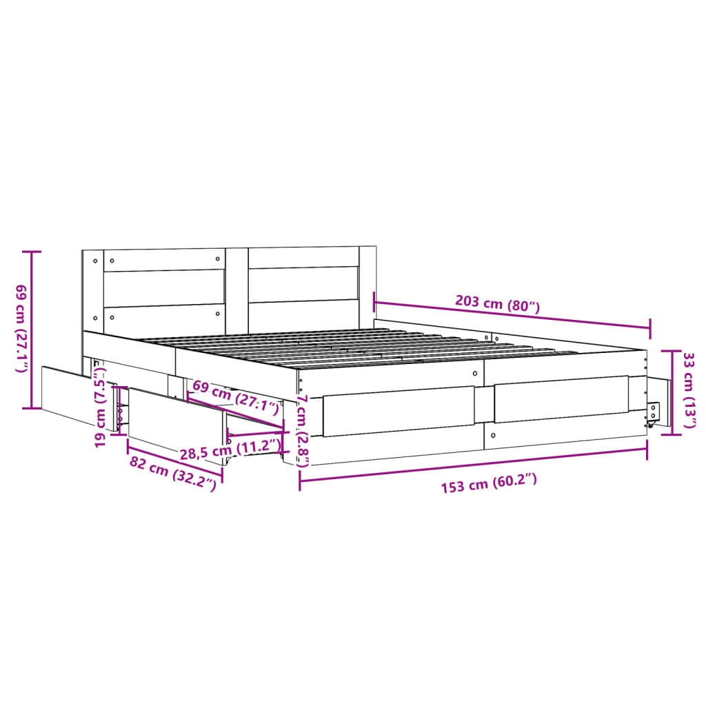 Bedframe met hoofdeinde bewerkt hout wit 150x200 cm is nu te koop bij PeponiXL, paradijselijk wonen!