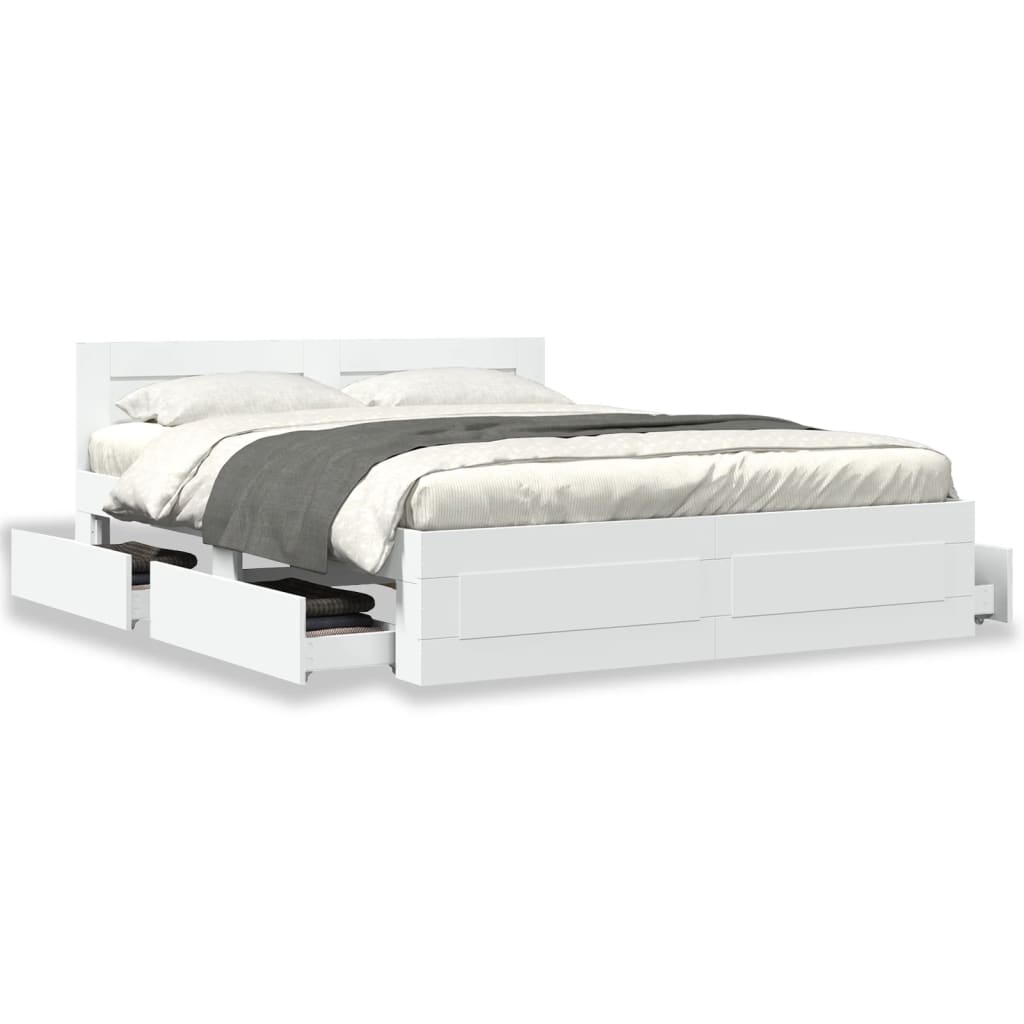 Bedframe met hoofdeinde bewerkt hout wit 150x200 cm is nu te koop bij PeponiXL, paradijselijk wonen!