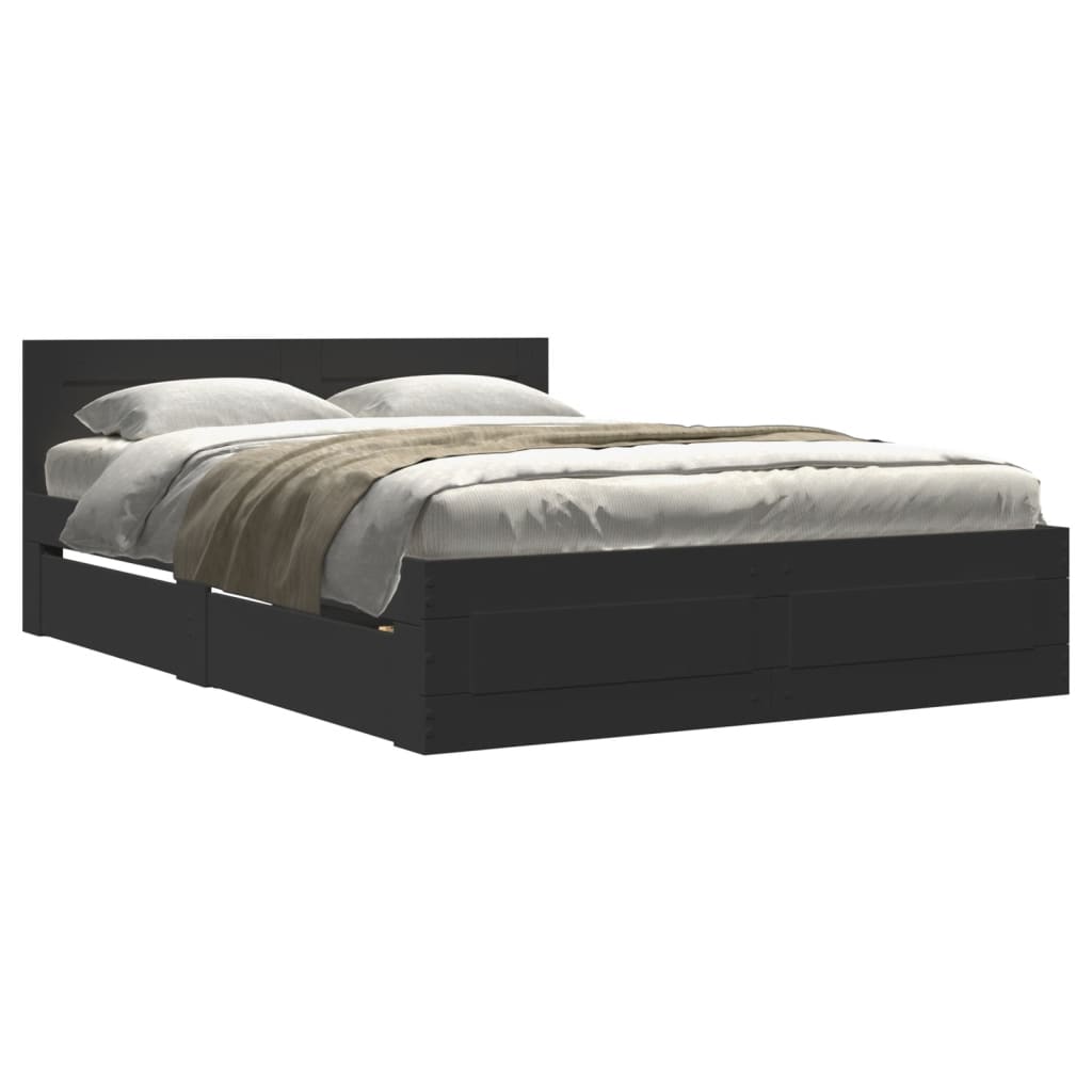 Bedframe met hoofdeinde zonder matras 140x200 cm zwart is nu te koop bij PeponiXL, paradijselijk wonen!