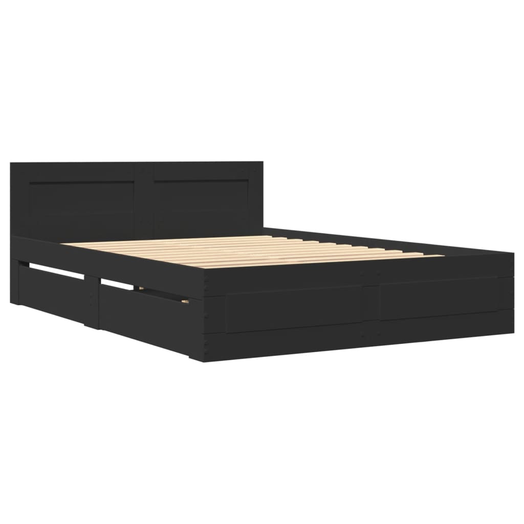 Bedframe met hoofdeinde zonder matras 140x200 cm zwart is nu te koop bij PeponiXL, paradijselijk wonen!