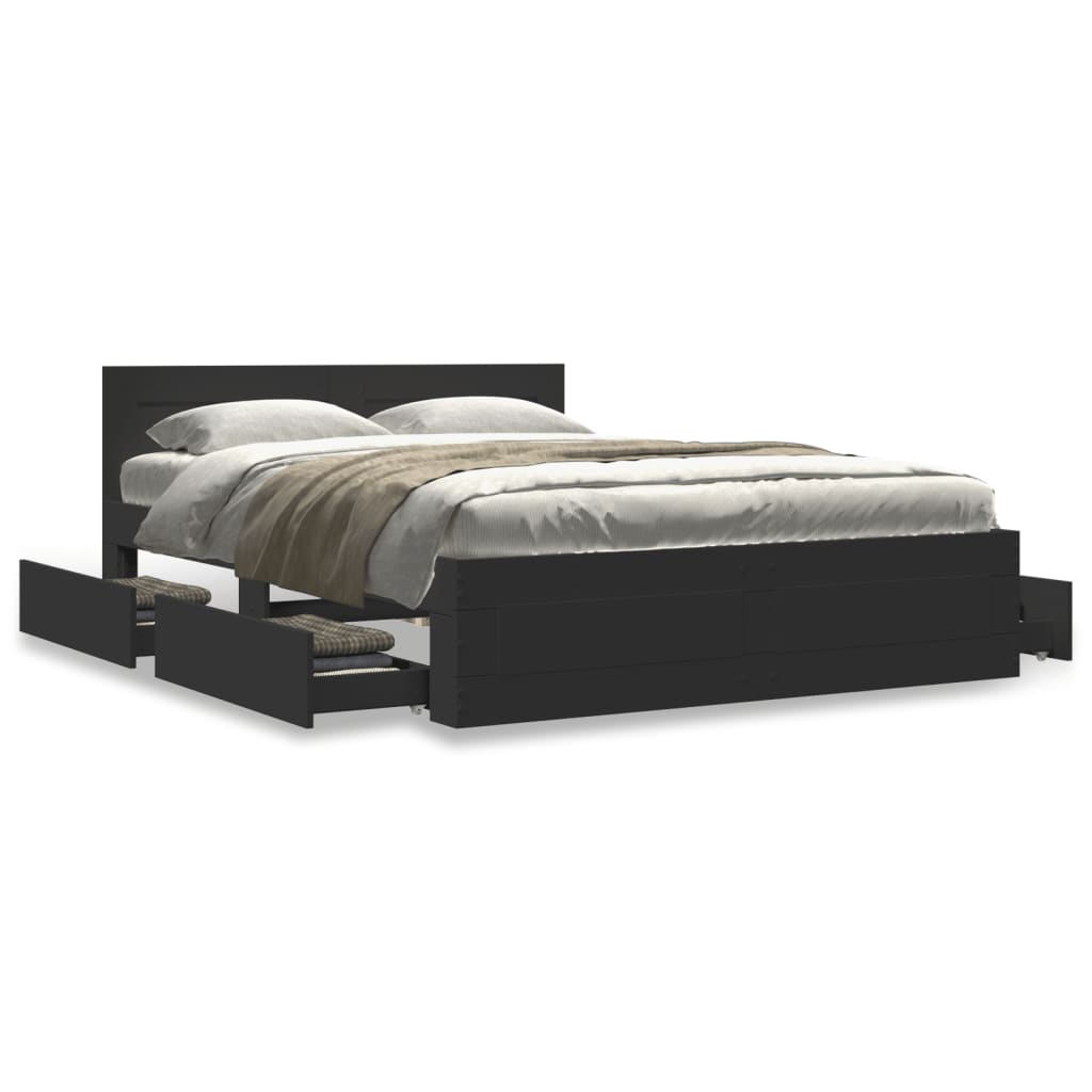Bedframe met hoofdeinde zonder matras 140x200 cm zwart is nu te koop bij PeponiXL, paradijselijk wonen!