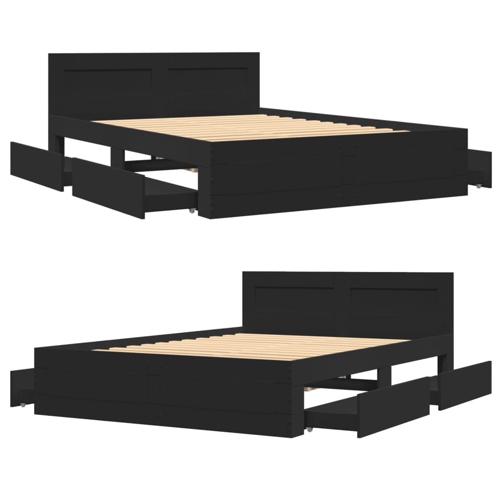 Bedframe met hoofdeinde zonder matras 140x200 cm zwart is nu te koop bij PeponiXL, paradijselijk wonen!