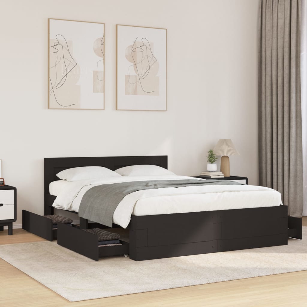Bedframe met hoofdeinde zonder matras 140x200 cm zwart is nu te koop bij PeponiXL, paradijselijk wonen!