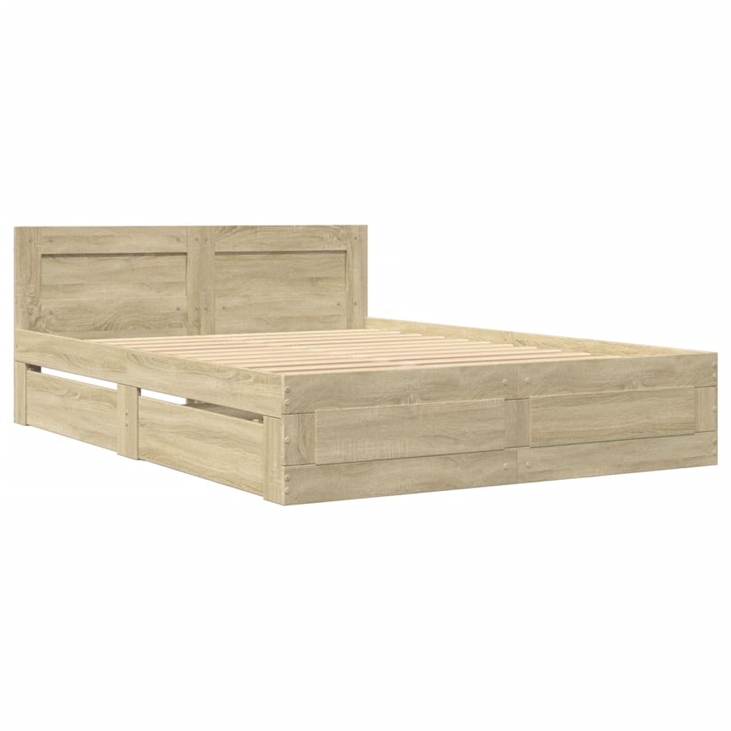 Bedframe met hoofdeinde bewerkt hout sonoma eiken 140x200 cm is nu te koop bij PeponiXL, paradijselijk wonen!