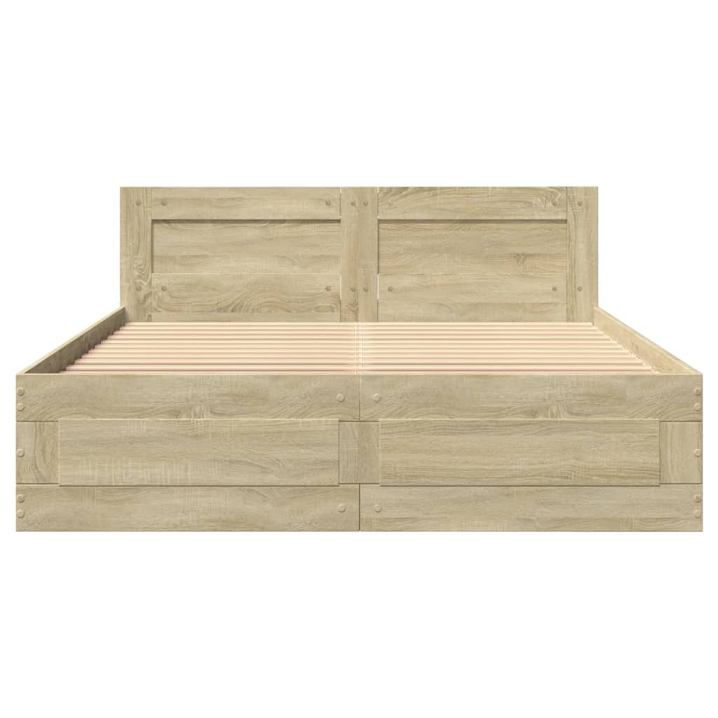 Bedframe met hoofdeinde bewerkt hout sonoma eiken 140x200 cm is nu te koop bij PeponiXL, paradijselijk wonen!