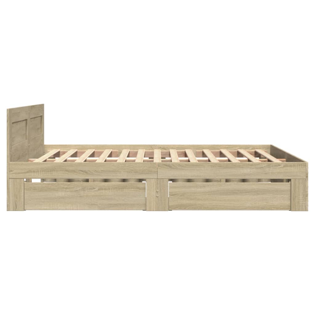 Bedframe met hoofdeinde bewerkt hout sonoma eiken 140x200 cm is nu te koop bij PeponiXL, paradijselijk wonen!