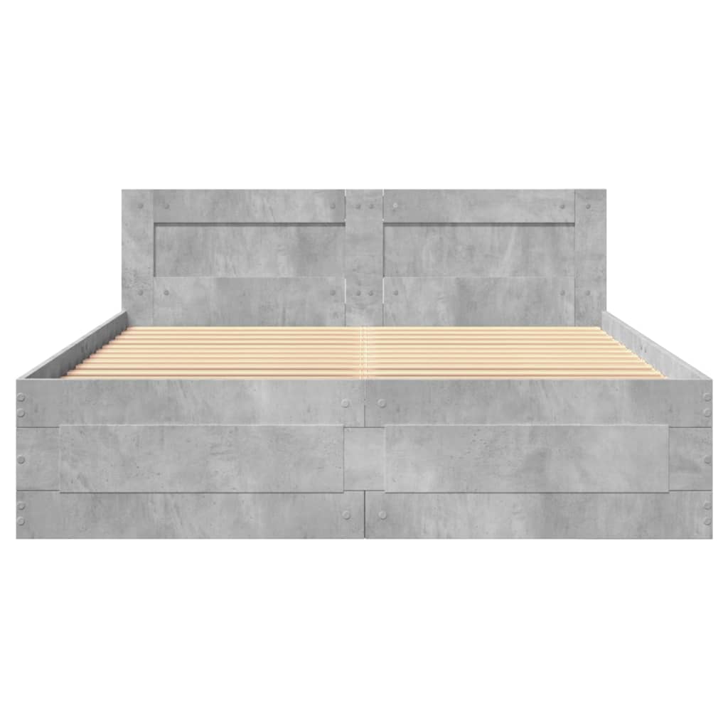 Bedframe met hoofdeinde bewerkt hout betongrijs 140x200 cm is nu te koop bij PeponiXL, paradijselijk wonen!