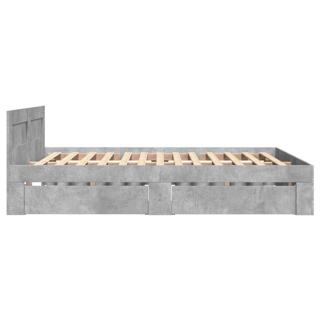 Bedframe met hoofdeinde bewerkt hout betongrijs 140x200 cm is nu te koop bij PeponiXL, paradijselijk wonen!