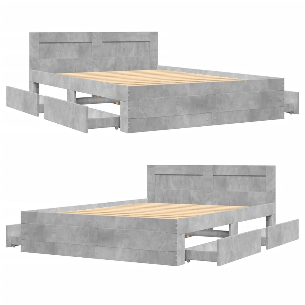 Bedframe met hoofdeinde bewerkt hout betongrijs 140x200 cm is nu te koop bij PeponiXL, paradijselijk wonen!
