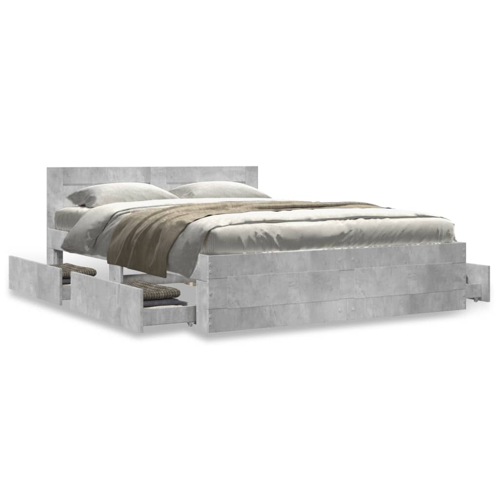 Bedframe met hoofdeinde bewerkt hout betongrijs 140x200 cm is nu te koop bij PeponiXL, paradijselijk wonen!