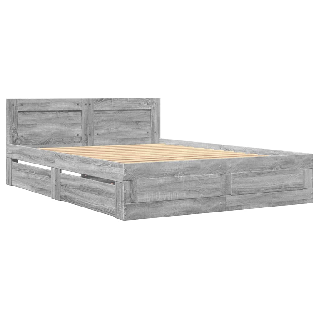 Bedframe met hoofdeinde bewerkt hout grijs sonoma 140x200 cm is nu te koop bij PeponiXL, paradijselijk wonen!