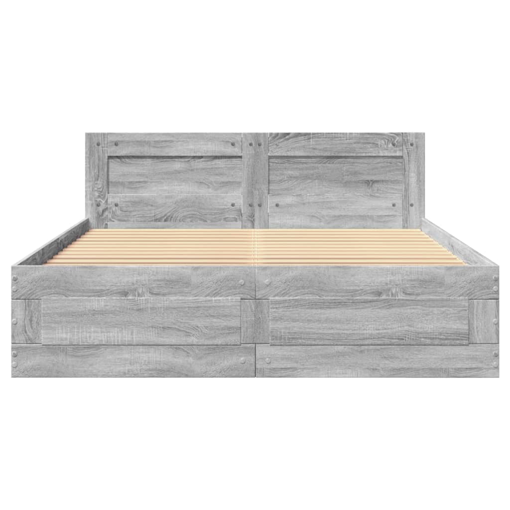 Bedframe met hoofdeinde bewerkt hout grijs sonoma 140x200 cm is nu te koop bij PeponiXL, paradijselijk wonen!
