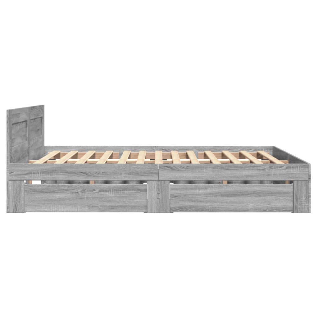 Bedframe met hoofdeinde bewerkt hout grijs sonoma 140x200 cm is nu te koop bij PeponiXL, paradijselijk wonen!