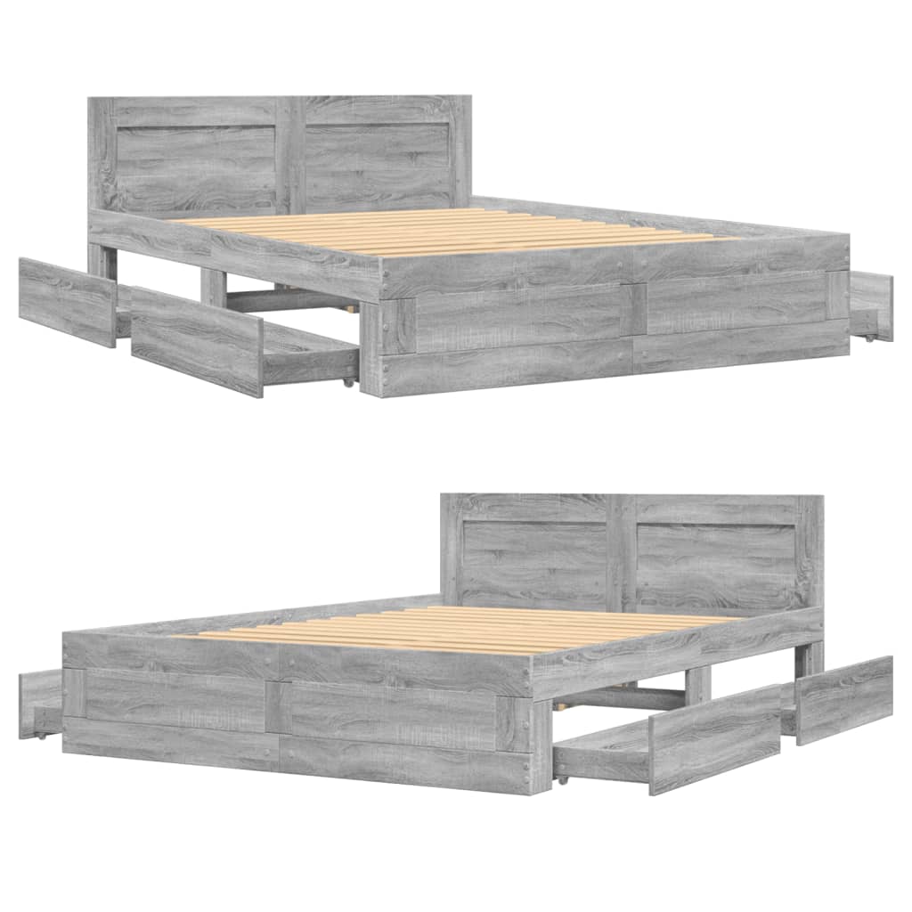 Bedframe met hoofdeinde bewerkt hout grijs sonoma 140x200 cm is nu te koop bij PeponiXL, paradijselijk wonen!