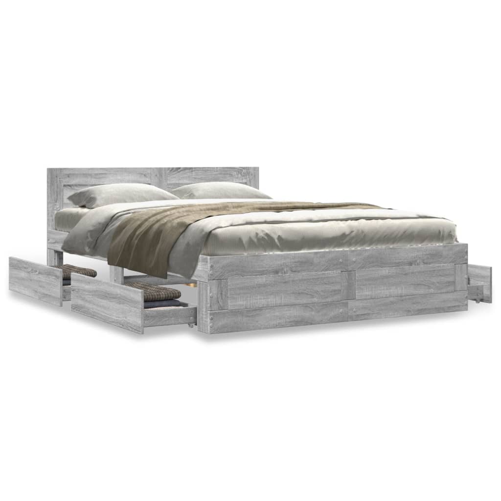 Bedframe met hoofdeinde bewerkt hout grijs sonoma 140x200 cm is nu te koop bij PeponiXL, paradijselijk wonen!