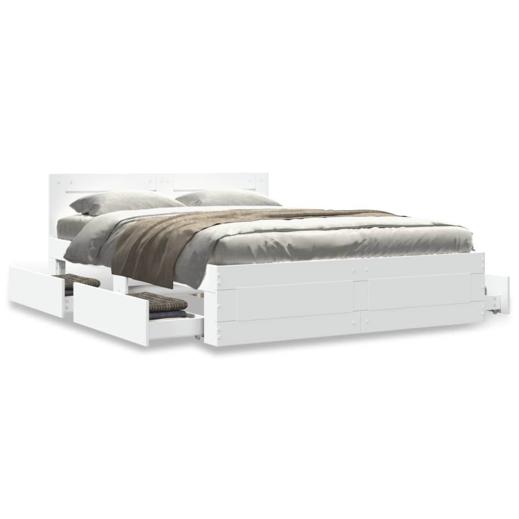 Bedframe met hoofdeinde zonder matras 120x200 cm wit is nu te koop bij PeponiXL, paradijselijk wonen!
