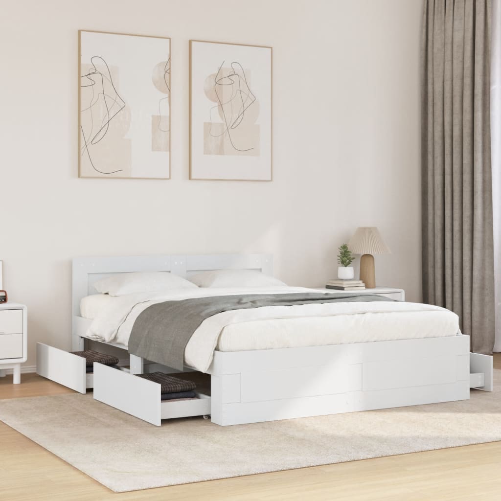 Bedframe met hoofdeinde zonder matras 120x200 cm wit is nu te koop bij PeponiXL, paradijselijk wonen!