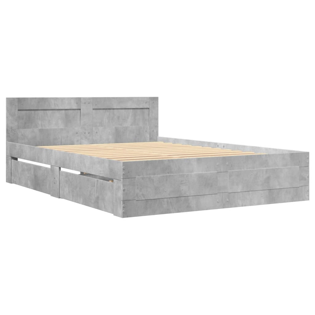 Bedframe met hoofdeinde bewerkt hout betongrijs 120x200 cm is nu te koop bij PeponiXL, paradijselijk wonen!
