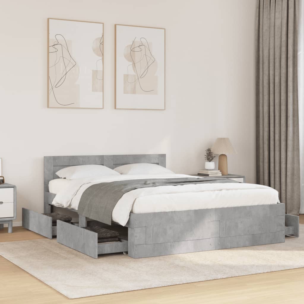 Bedframe met hoofdeinde bewerkt hout betongrijs 120x200 cm is nu te koop bij PeponiXL, paradijselijk wonen!