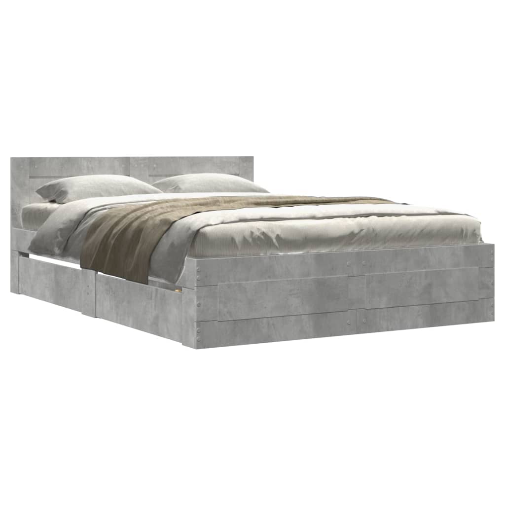 Bedframe met hoofdeinde bewerkt hout betongrijs 120x200 cm is nu te koop bij PeponiXL, paradijselijk wonen!