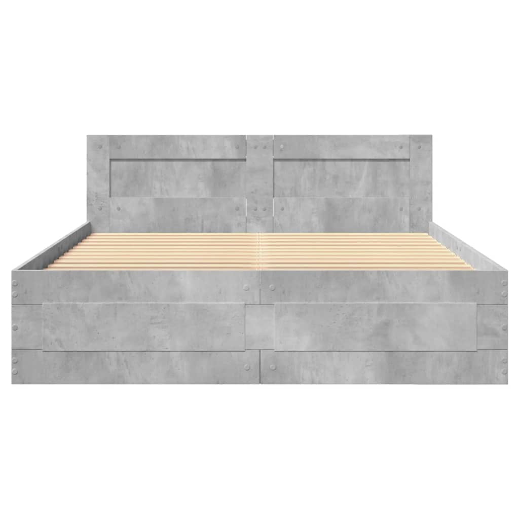 Bedframe met hoofdeinde bewerkt hout betongrijs 120x200 cm is nu te koop bij PeponiXL, paradijselijk wonen!