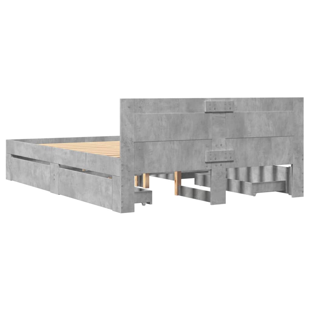 Bedframe met hoofdeinde bewerkt hout betongrijs 120x200 cm is nu te koop bij PeponiXL, paradijselijk wonen!