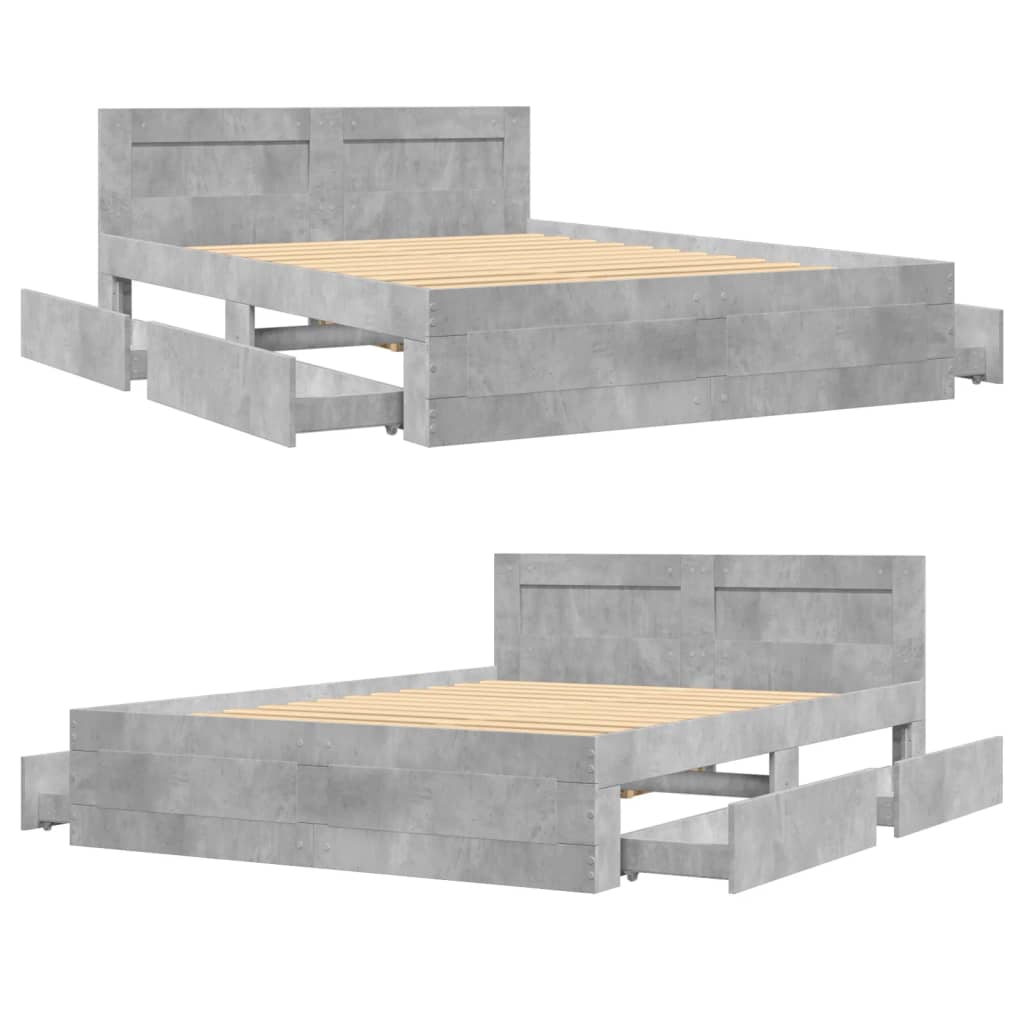 Bedframe met hoofdeinde bewerkt hout betongrijs 120x200 cm is nu te koop bij PeponiXL, paradijselijk wonen!
