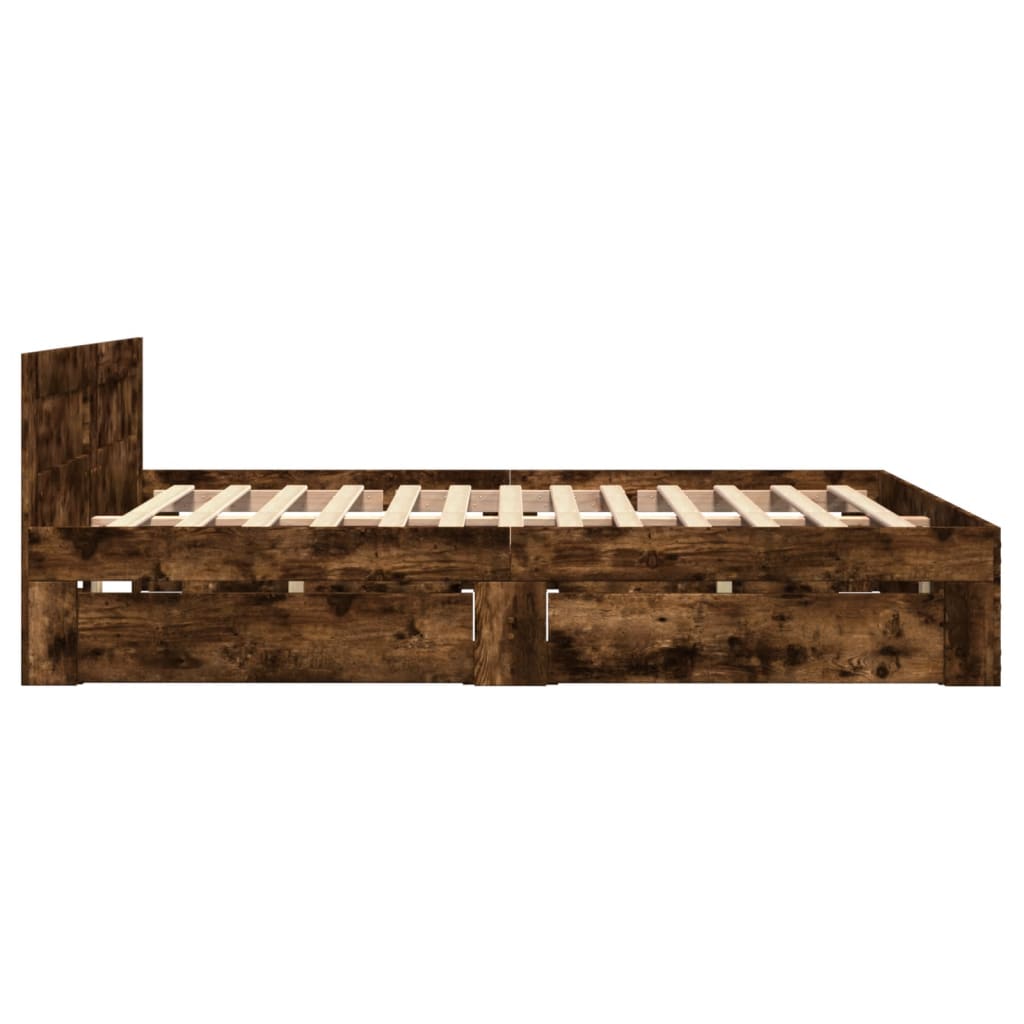 Bedframe met hoofdeinde bewerkt hout gerookt eiken 120x200 cm is nu te koop bij PeponiXL, paradijselijk wonen!