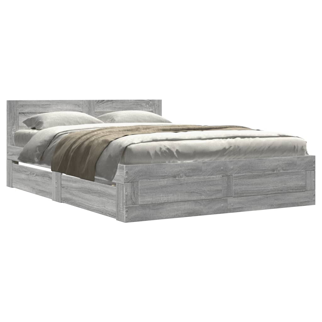 Bedframe met hoofdeinde bewerkt hout grijs sonoma 120x200 cm is nu te koop bij PeponiXL, paradijselijk wonen!