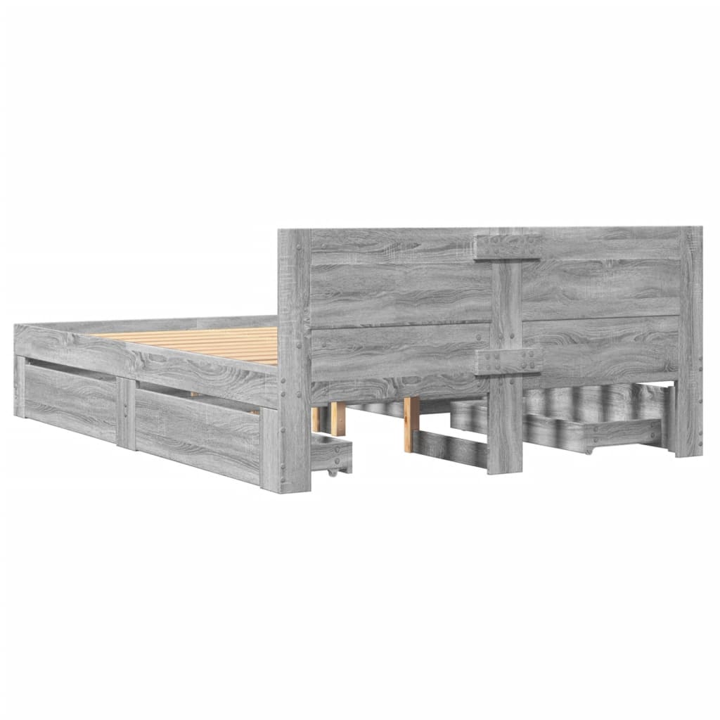 Bedframe met hoofdeinde bewerkt hout grijs sonoma 120x200 cm is nu te koop bij PeponiXL, paradijselijk wonen!