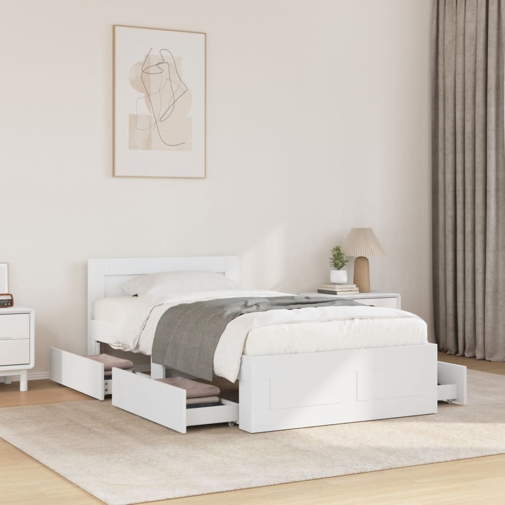 Bedframe met hoofdeinde zonder matras 100x200 cm wit is nu te koop bij PeponiXL, paradijselijk wonen!