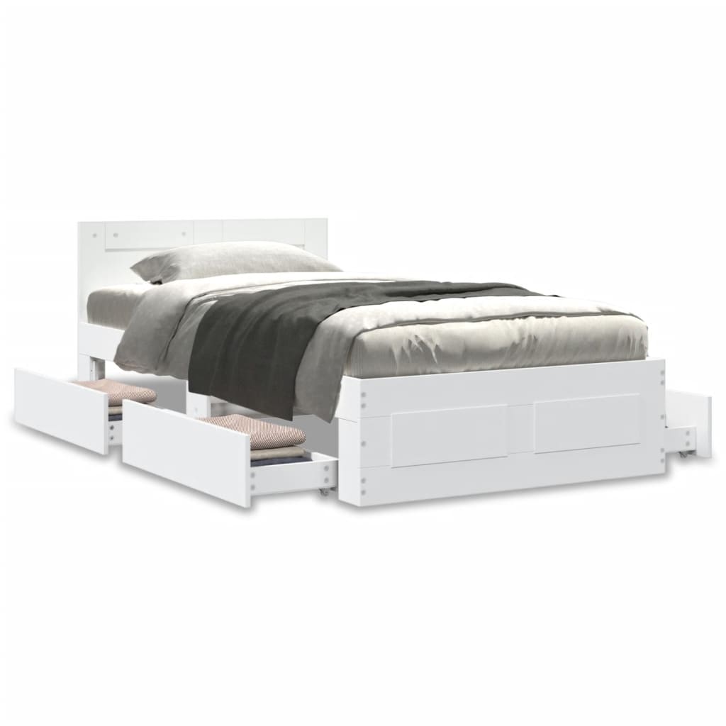 Bedframe met hoofdeinde zonder matras 100x200 cm wit is nu te koop bij PeponiXL, paradijselijk wonen!