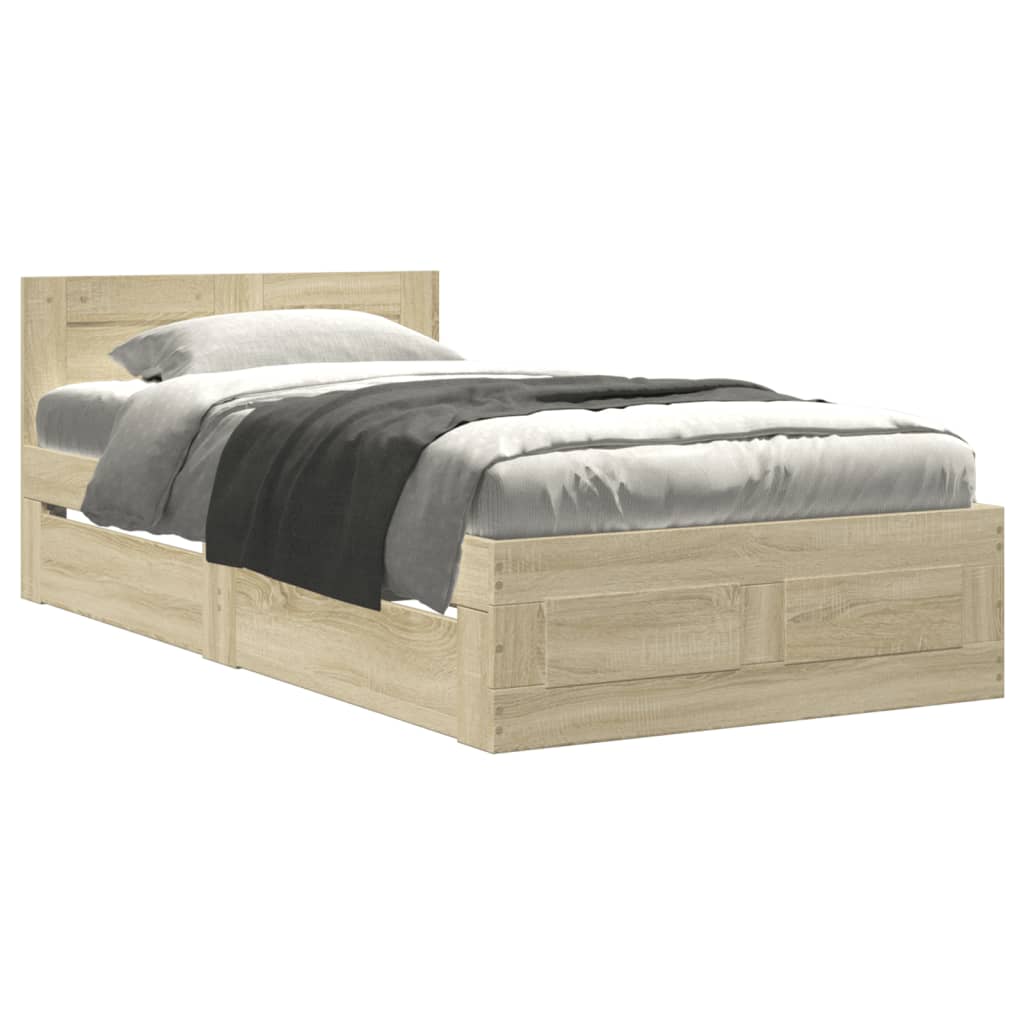 Bedframe met hoofdeinde bewerkt hout sonoma eiken 100x200 cm is nu te koop bij PeponiXL, paradijselijk wonen!