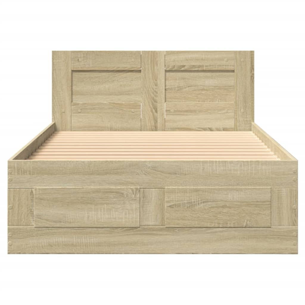 Bedframe met hoofdeinde bewerkt hout sonoma eiken 100x200 cm is nu te koop bij PeponiXL, paradijselijk wonen!