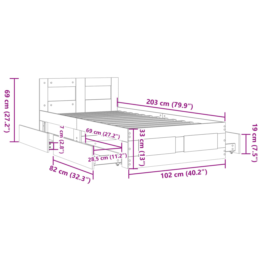Bedframe met hoofdeinde bewerkt hout sonoma eiken 100x200 cm is nu te koop bij PeponiXL, paradijselijk wonen!