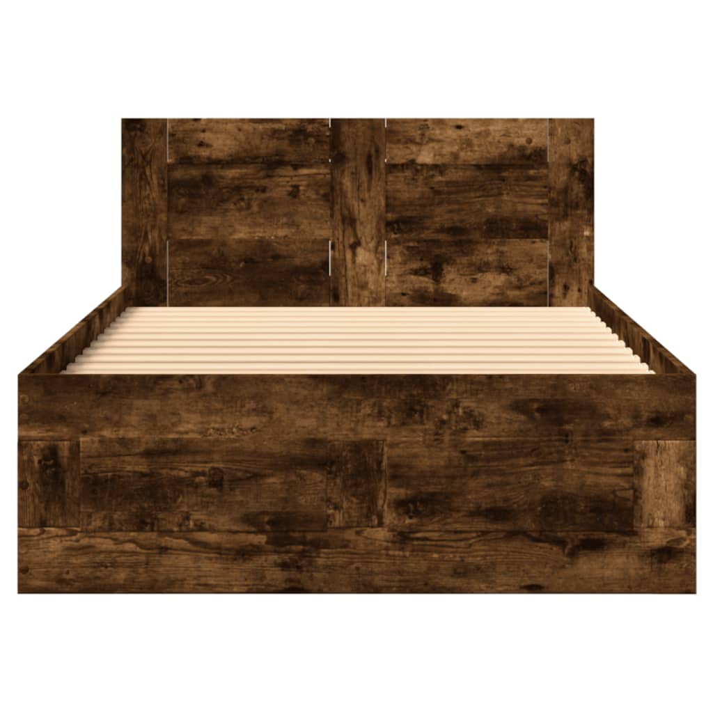 Bedframe met hoofdeinde bewerkt hout gerookt eiken 100x200 cm is nu te koop bij PeponiXL, paradijselijk wonen!