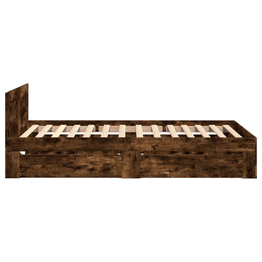 Bedframe met hoofdeinde bewerkt hout gerookt eiken 100x200 cm is nu te koop bij PeponiXL, paradijselijk wonen!