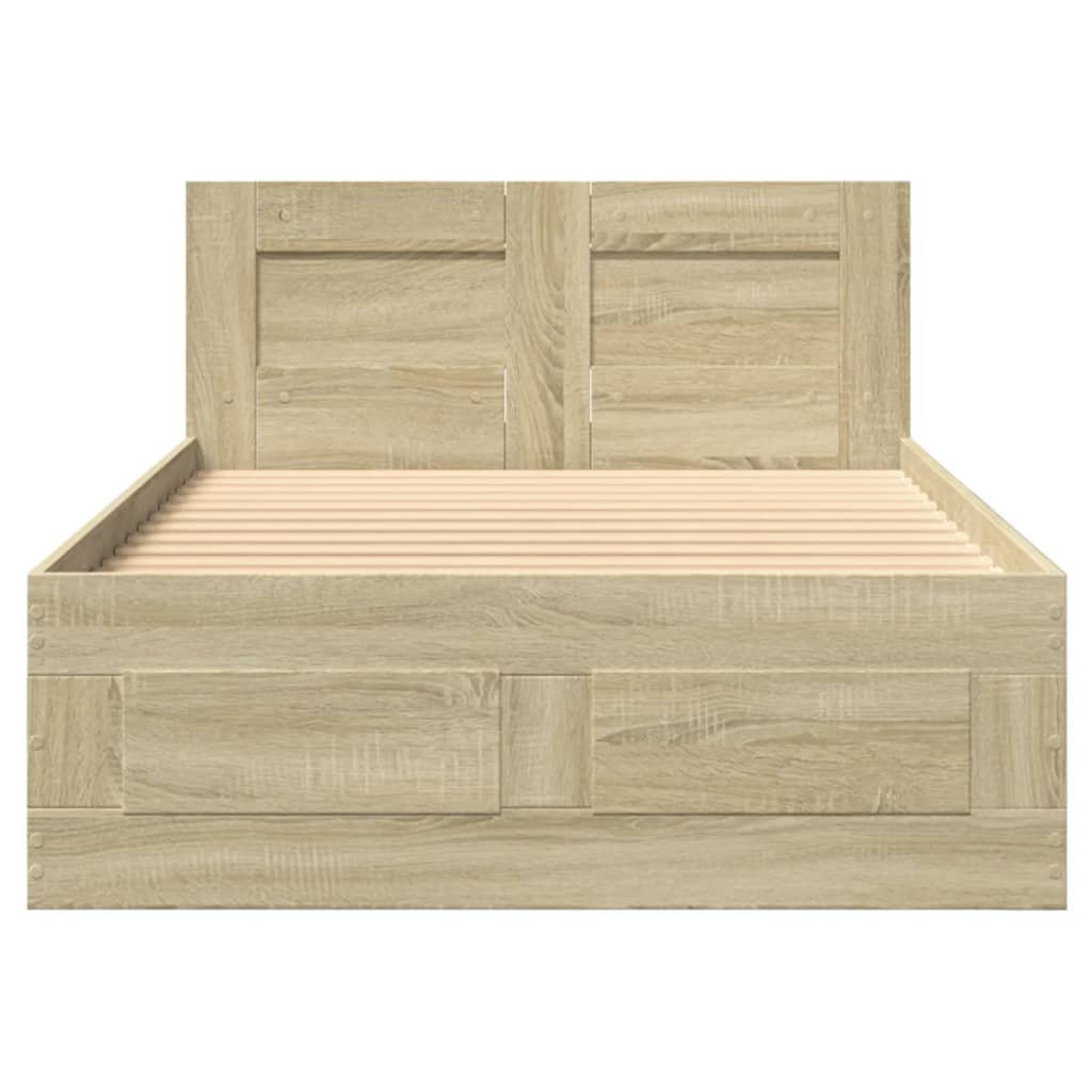 Bedframe met hoofdeinde bewerkt hout sonoma eiken 100x200 cm is nu te koop bij PeponiXL, paradijselijk wonen!