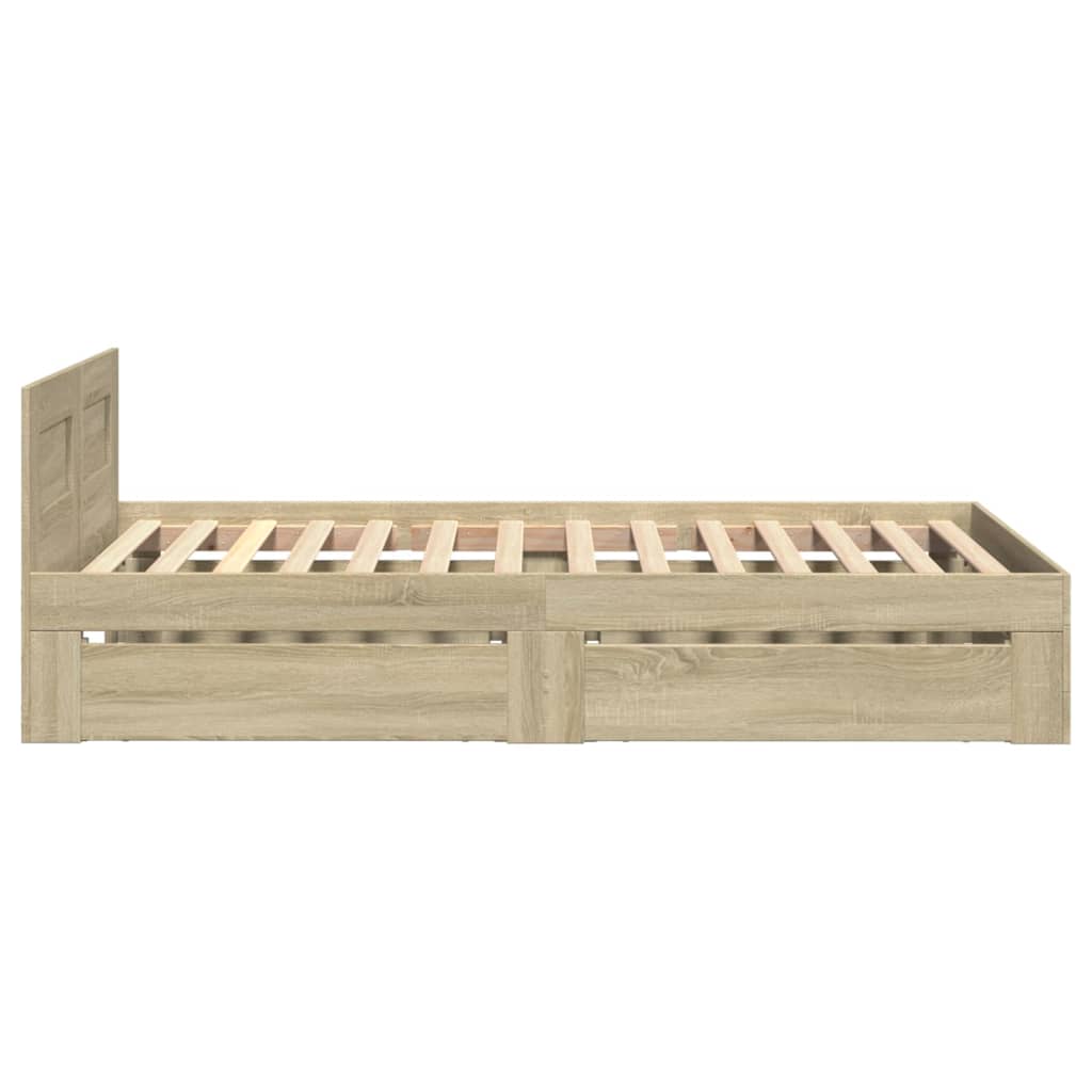 Bedframe met hoofdeinde bewerkt hout sonoma eiken 100x200 cm is nu te koop bij PeponiXL, paradijselijk wonen!