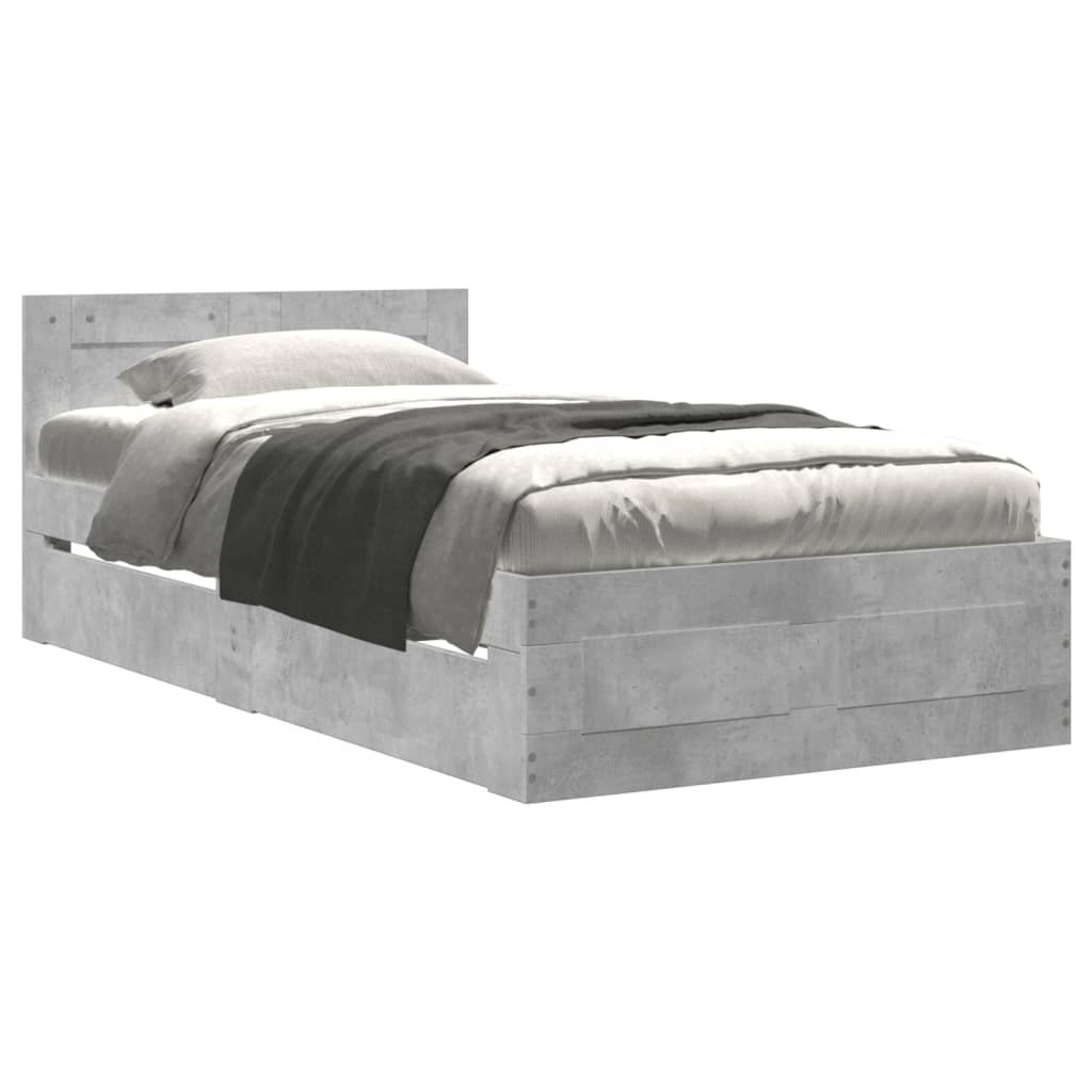 Bedframe met hoofdeinde bewerkt hout betongrijs 90x200 cm is nu te koop bij PeponiXL, paradijselijk wonen!