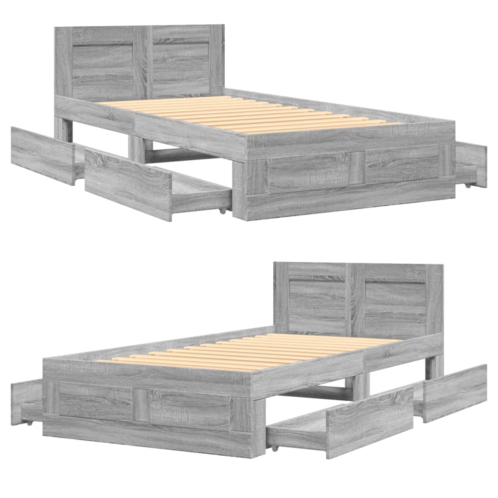 Bedframe met hoofdeinde bewerkt hout betongrijs 90x200 cm is nu te koop bij PeponiXL, paradijselijk wonen!