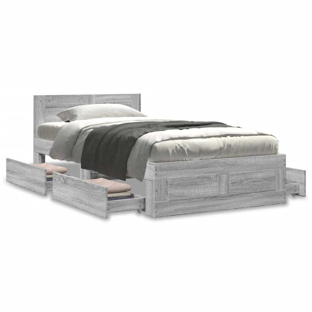 Bedframe met hoofdeinde bewerkt hout betongrijs 90x200 cm is nu te koop bij PeponiXL, paradijselijk wonen!