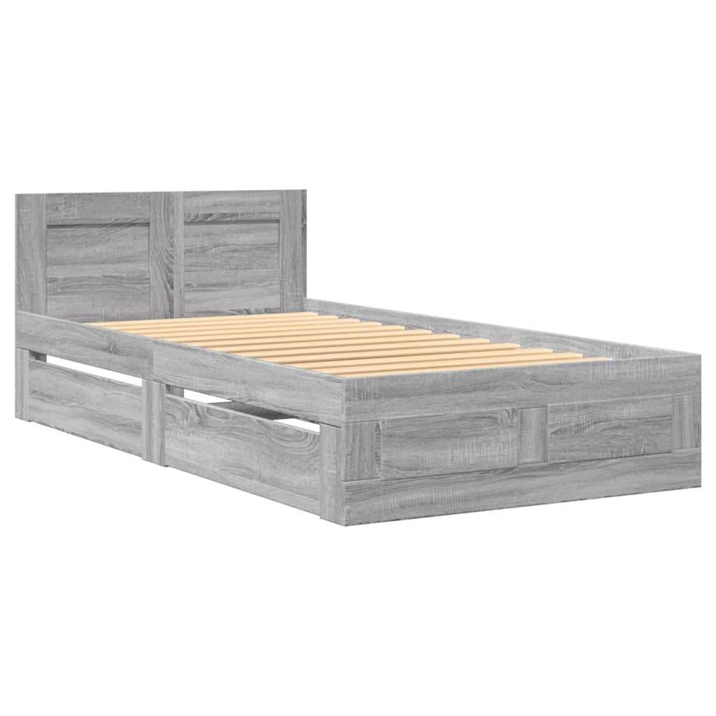 Bedframe met hoofdeinde bewerkt hout grijs sonoma 90x200 cm is nu te koop bij PeponiXL, paradijselijk wonen!