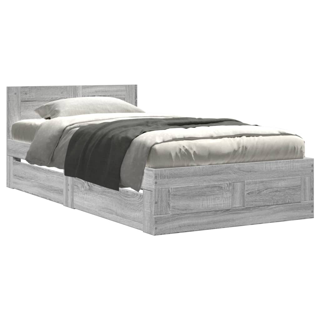 Bedframe met hoofdeinde bewerkt hout grijs sonoma 90x200 cm is nu te koop bij PeponiXL, paradijselijk wonen!