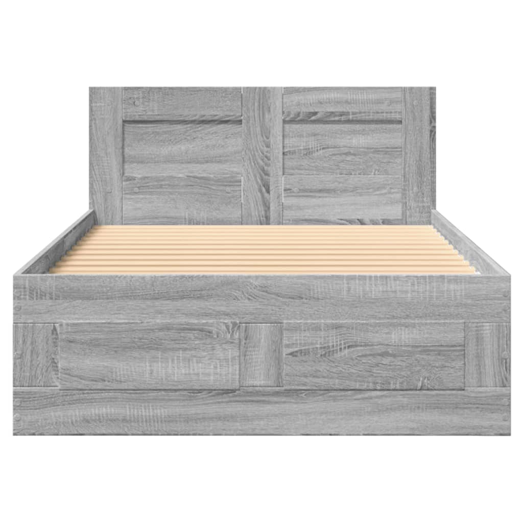 Bedframe met hoofdeinde bewerkt hout grijs sonoma 90x200 cm is nu te koop bij PeponiXL, paradijselijk wonen!