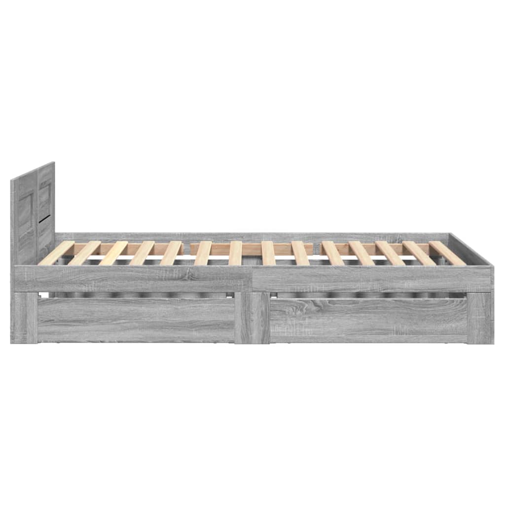 Bedframe met hoofdeinde bewerkt hout grijs sonoma 90x200 cm is nu te koop bij PeponiXL, paradijselijk wonen!